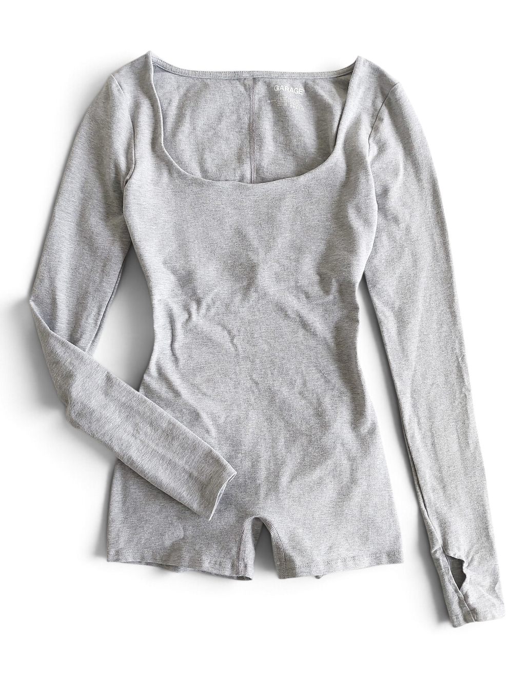 Garage Romper XS-S Light Grey Long-Sleeve Square Neck Bodysuit Athletic Wear
